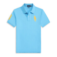 (Lake blue, S) Men's Custom Fit Polo Shirt Cotton Short Sleeve Large Pony Polo Top
