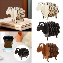 Wood Coasters Fun Non Slip Mug Mat Gifts Cup Coasters Animal Coasters Sheep Shaped Coasters for Mugs Kitchen Holiday Cup
