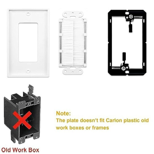 4 Brush Wall Plate with Low Voltage Mounting Bracket,Cable Pass Through Insert for Wires,Single Gang Cable Access Strap 1