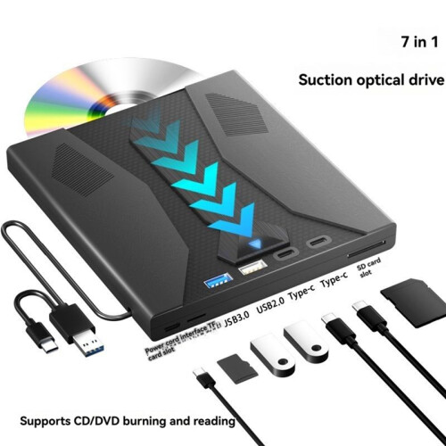 7 in 1 USB 3.0 Type C External CD DVD Optical Drive DVD Player Burner Reader Multifunction Drive for Windows PC Laptop