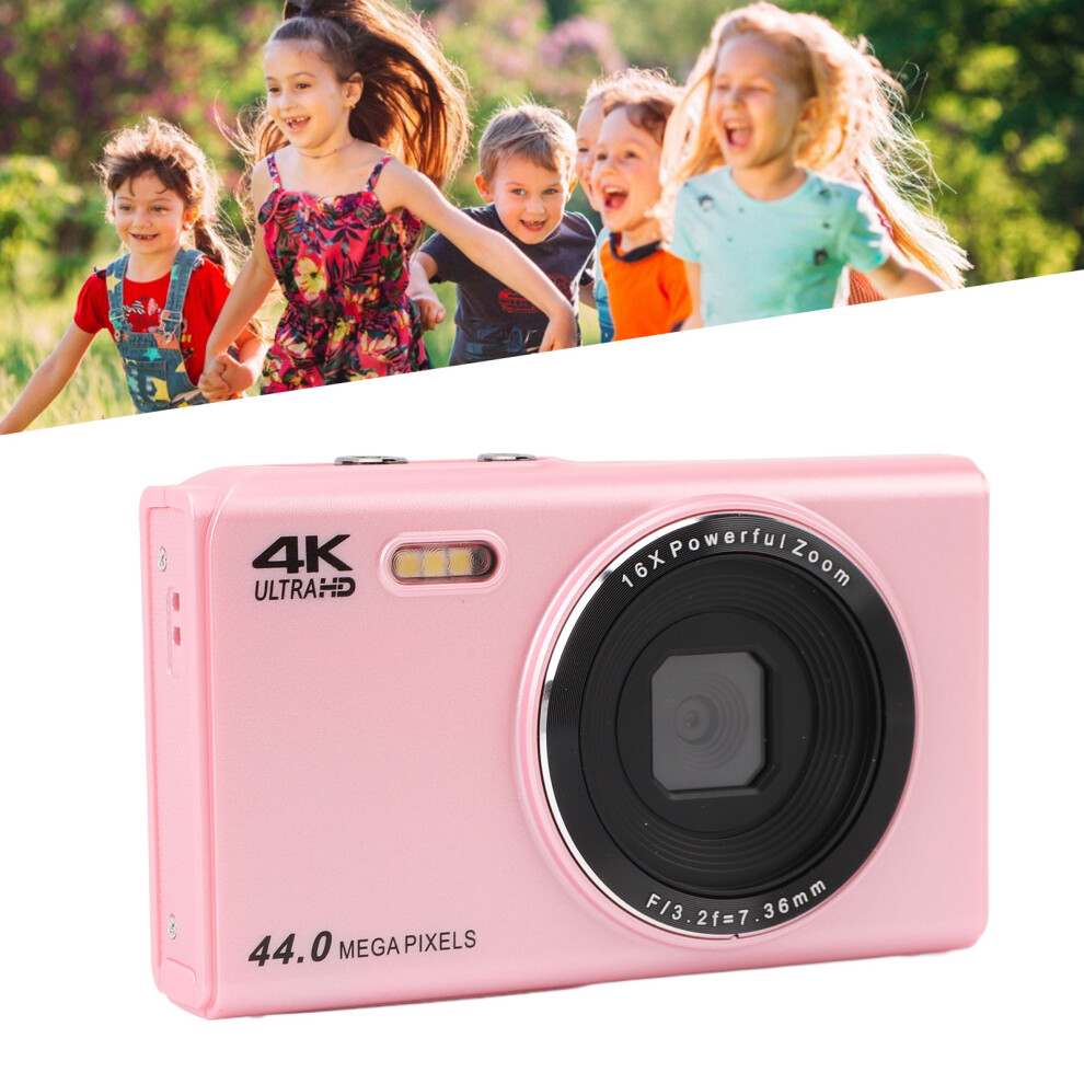 Teens 44Mp 4K Digital Camera With 16X Zoom Anti Shake 2.4 Inch Display Pink 6951386616634