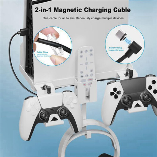 Wall Mount Storage Bracket Space-Saving Stand with Gamepad and Headphone Holder for   5 Slim White