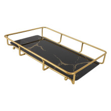 Modern Black Iron & Glass Bathroom Vanity Tray, Anti-Slip Storage Organizer
