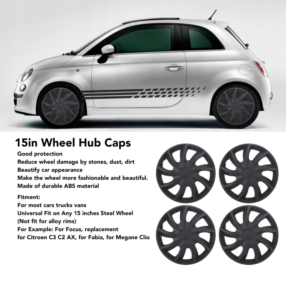 Universal 15In Hubcaps 4Pcs Protection Black 7055741606410