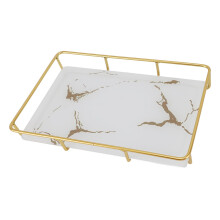 Modern Iron & Glass Bathroom Vanity Tray, White, Anti-Slip Storage