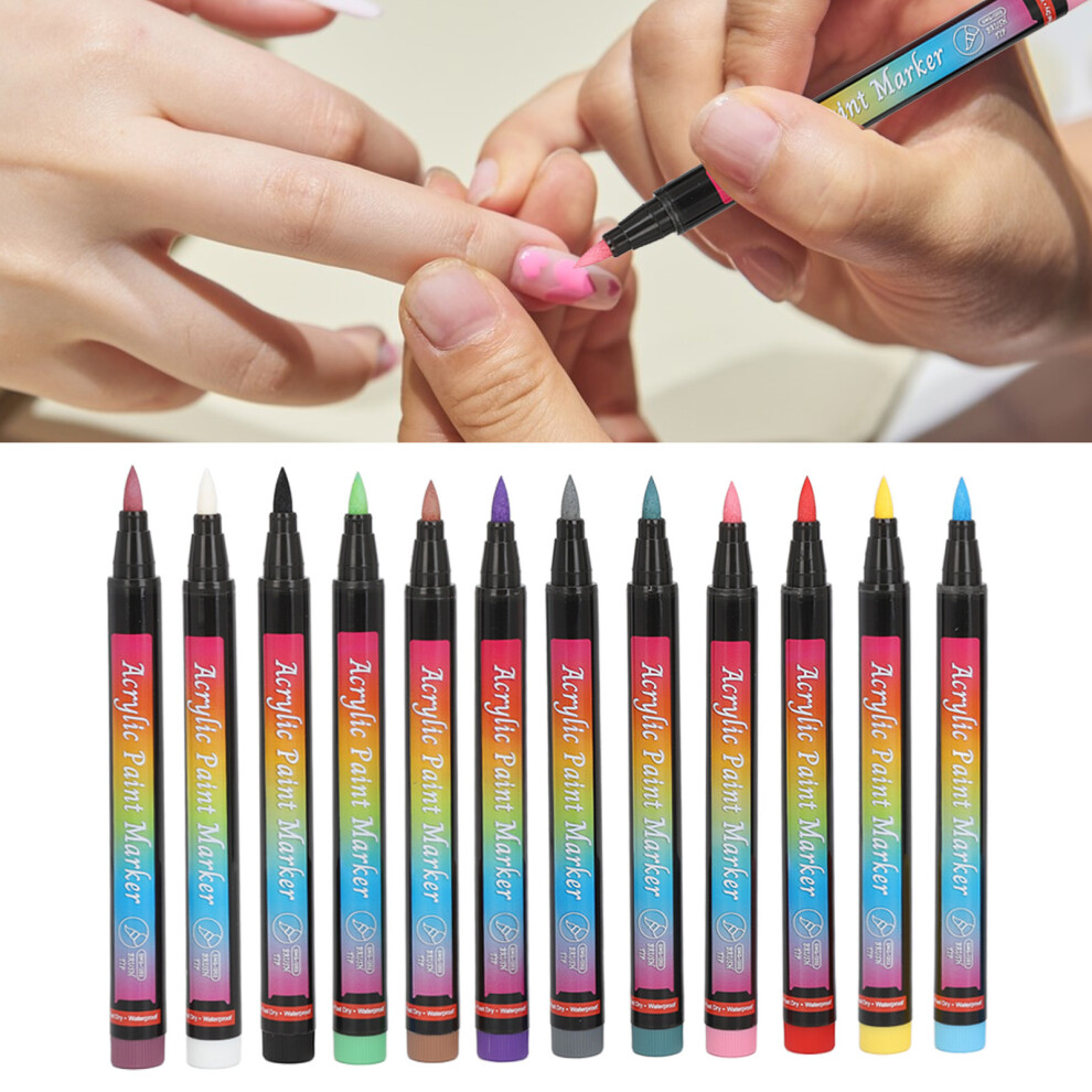 12PCS Nail Polish Pens Multi Colors, High Elasticity Soft Tip for DIY Nail Art