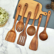 Cucharas de Madera para Cocinar, Utensilios de Cocina de Madera Juego de Utensilios de Cocina de Madera de 6 Piezas Utensilios de Madera para Cocinar