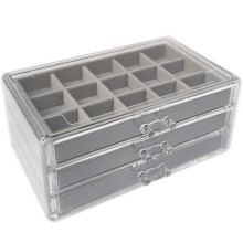 Tre-Ritade Flerramar Akryl Flanell FöRvaringslåDa Smycken Halsband Finishing Box ÖRhäNgen Ring Display Stativ Bricka