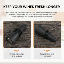 Wine Stoppers (Set of 5), Silicone Wine Bottle Stopper and Beverage Bottle Stoppers, Black