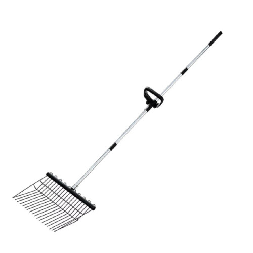 Pá  para Galinheiro de 15 Polegadas com Cabo Ergonômico Ajustável, Pá Peneiradora para Cocô de Galinha e Ancinho
