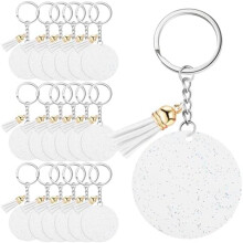Porte-CléS en Acrylique Vierge avec Porte-CléS 1,97 Pouces, Paillettes Acryliques Vierges, Porte-CléS DIY avec Pompon Blanc