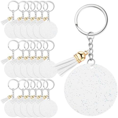 Chaveiro AcríLico em Branco com Chaveiro 1,97 Polegadas Glitter AcríLico em Branco FaçA Você Mesmo Chaveiro Borla Branco