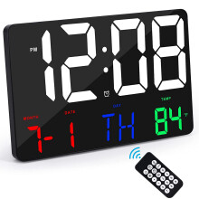 Digitale Uhr ein der Wand GroßEr Display Wecker Uhr mit Kabelloser Fern Bedienung LED Wand Uhr mit Datum und Temperatur-A