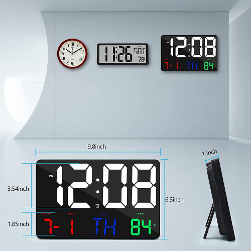 Digital Wall Clock Large Display Alarm Clock with Wireless Remote Control LED Wall Clock with Date and Temperature-A 2