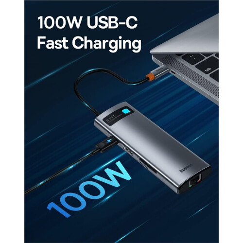 Baseus Hub USB-C 8 em 1 com Conector de Expansão Tipo C e Múltiplas Portas, Ideal para Computadores Desktop e Laptops 1