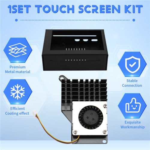 Tela Sensível Ao Toque MHS de 3,5 Polegadas para Raspberry Pi 5, com Caixa de Metal e Radiador Preto Active Cooler 1