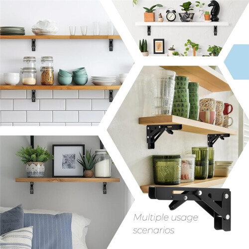 6 Inch Folding Shelf Brackets, 2 Pack Wall-Mounted Brackets, Space-Saving DIY Foldable Shelf for Tables