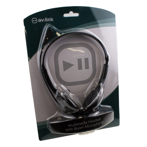 Multimedia Adjustable Headset Headphones with Boom Microphone Twin 3.5mm Jacks 1.8m 2