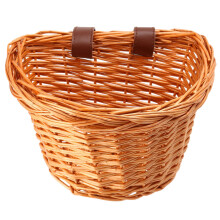 Wicker Bike Basket Children Bicycle Front Handlebar Mount Basket Hand-Woven Rattan Storage Basket ,S(Honey Color)