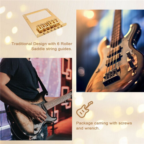 6 Roller Sadel 6 Strings Humbucker Guitar Bridge för Telecaster Guitar (Guld) 2