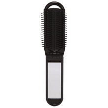Portable Travel Folding Hair Brush With Mirror Compact Pocket Size Comb-Black