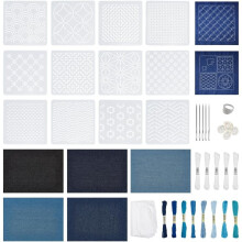 Stickset für Anfänger: Wasserlösliches Denim-Garn, Stickformen, Fingerlinge, Stickgarn zum Handnähen und Quilten