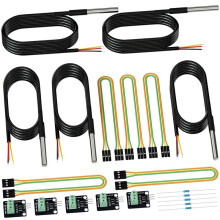 5-Pack Vattentäta DS18B20 Temperatursensorprober, Hona-Till-Hona-Jumperkablar och 4,7K Ohms Motstånd för Raspberry C