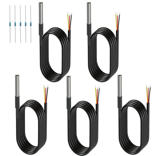 5 Pack Waterproof DS18B20 Temperature Sensor Probes with 2 Pack 4.7K Ohm Resistors for  Raspberry Pi DIY