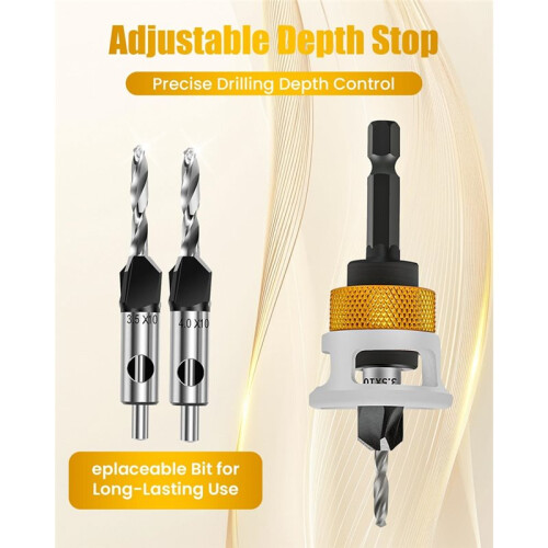 7 Pcs Countersink Drill Bit Set ,Countersink Bits with Low Friction Depth Stop, Adjustable Wood Countersink Bit Set 1