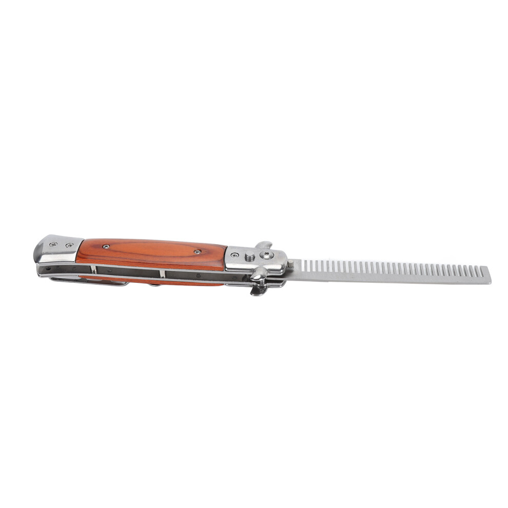 Switchblade Oil Hair Comb Stainless Steel & Redwood Portable Folding Styling Tool