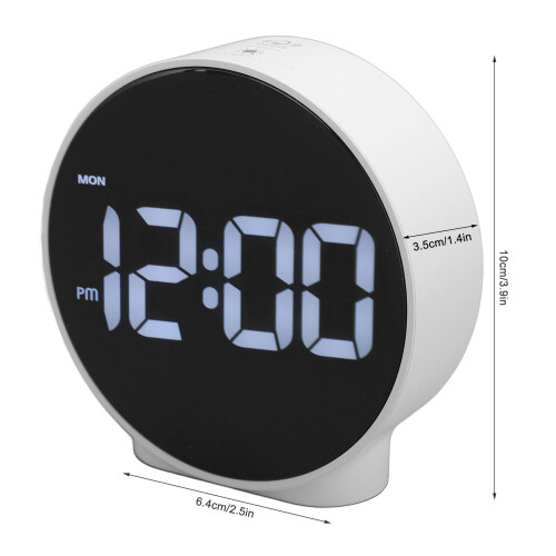 4 Inch LED Alarm Clock White Case, 12/24H, 3-Level Brightness 1