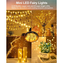 Lot de 40 Guirlandes Lumineuses à Piles 3,3 Pieds 20 LED Lumières Étoilées pour Bocaux Mason Noël, Blanc Chaud