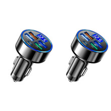 2X 5 in 1 Car Auto Charging Plug Adapter LED Digital Display 15W Car Charger Adapter Fast Charging