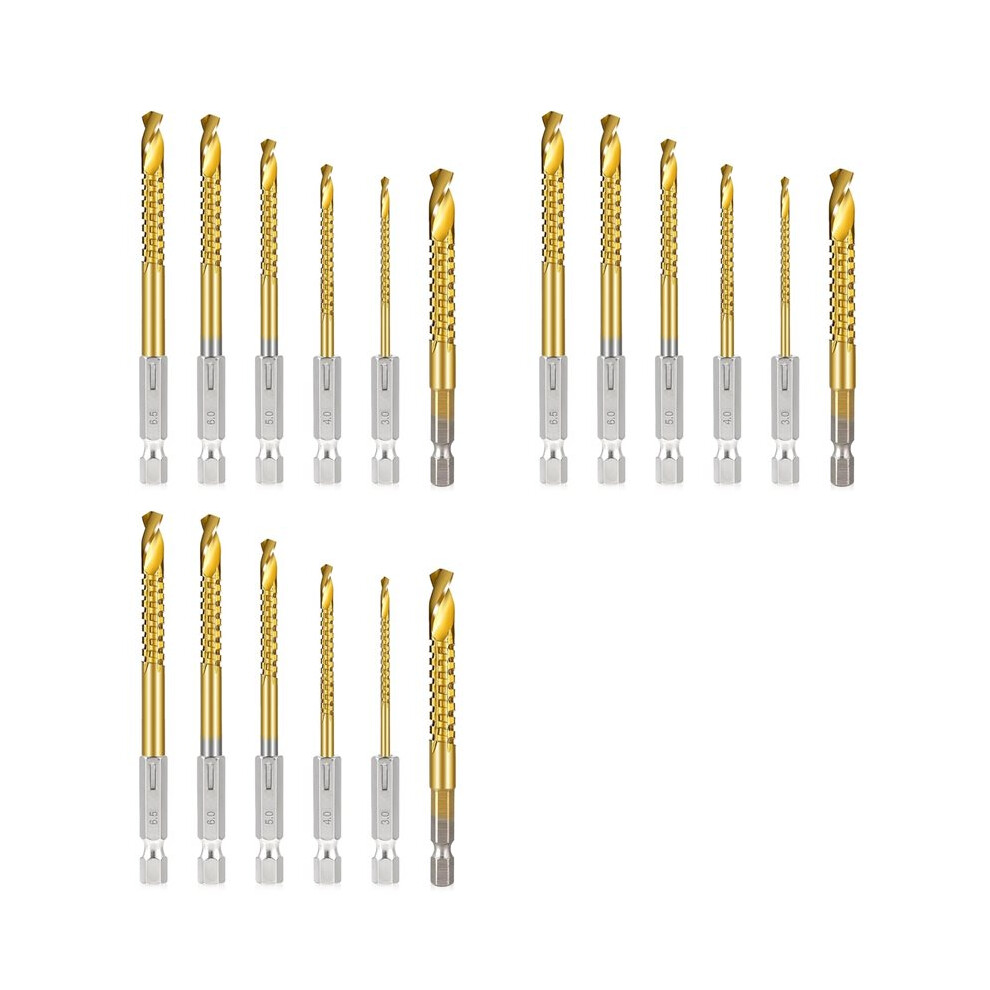 18Pcs Titanium Coated Hss Twist Drill Bits, 3-8Mm Hex Shank Serrated Cutting Drill Bit Spiral Saw Drill Bit 6032093459841