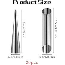 40X Cannoli-Backform-Set, Creme-Hörnchen-Set Creme-Edelstahl-Cannoli-Röhrenformen Kegel-Backform