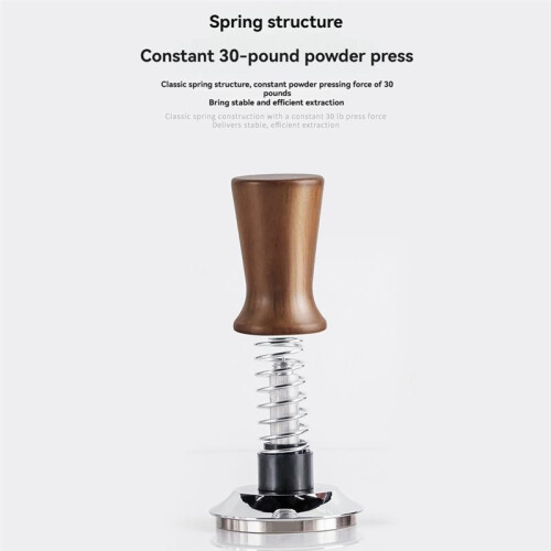 Kaffeestampfer mit Holzgriff, Edelstahlbasis, Druckhammer, 53 mm