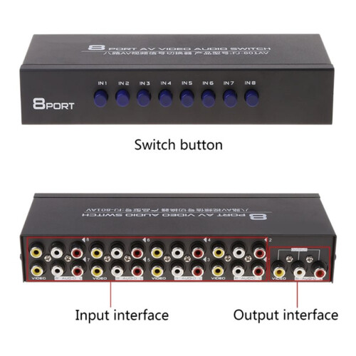 8-Way AV  RCA Switcher 8 in 1 Out Composite Video L/R Selector Box for DVD 1
