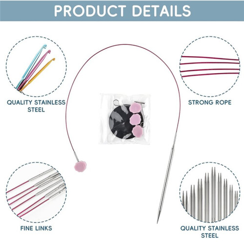 4.5 Inch Lace Interchangeable Circular Knitting Needle Set, Sizes US 1, 1.5, 2, 2.5, 4, 5, 6, 7 Interchangeable