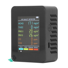 Moniteur portable de la qualité de l'air avec écran LCD rétroéclairé, détection de CO2, TVOC, HCHO, PM2.5/10 en noir