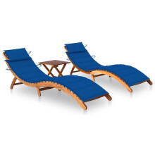 Sofá cama - HELLOSHOP26 - Conjunto Acacia - Plegable - Madera de acacia maciza - Cojín azul