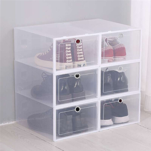 6 Pack Transparent Shoe Box Shoes Organizers Thickened Foldable Dustproof Storage Box Stackable Combined Shoe Cabinet 2