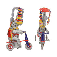 Éléphant rétro fait main en tôle, jouet mécanique sur tricycle, collection, 13,2 cm