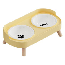 Cibo per Gatti A Doppia Ciotola, Distributore D'Acqua per Cani e Gatti Ad Altezza Regolabile, Forniture per Gattini Elevate Feeding, Colore Giallo