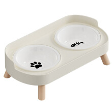 Pet Cat Double Bowl Feeder, Adjustable Height Cat and Dog Water Dispenser, Elevate Feeding Kitten Supplies White