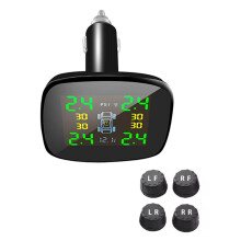 USB Intelligent Cigarette Lighter TPMS with Temperature Alarm and 4 External Sensors Display Tire Status