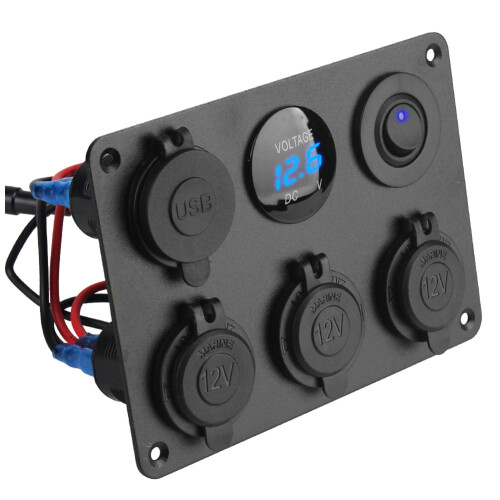 12V Dual USB Charger with LED Voltmeter and Cigarette Lighter Socket for Car, Marine, RV