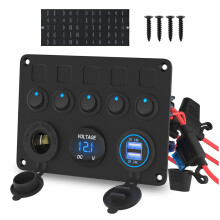 5 Gang Boat Panel with LED Waterproof 12V Outlet and Dual USB Port for Auto and Boat