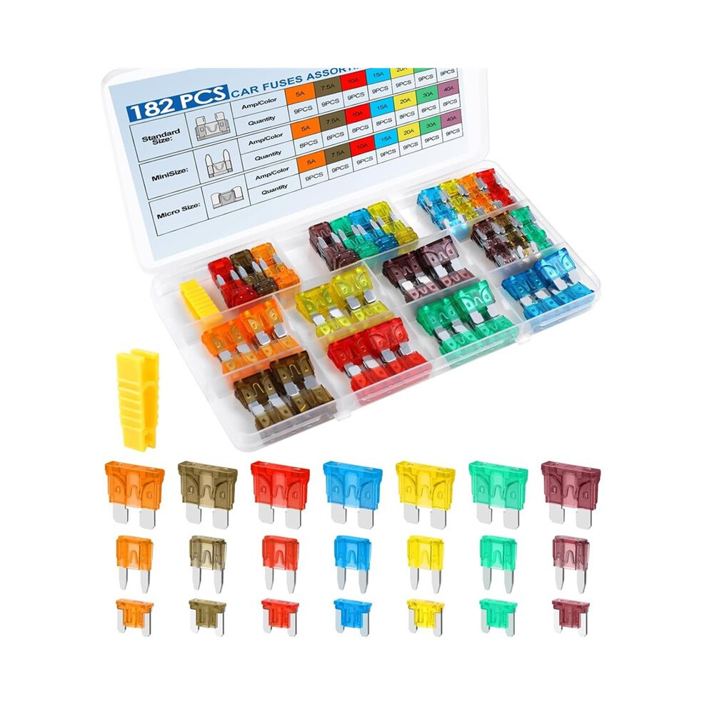 182Pcs Car Fuses Assortment Kit, Professional Blade Fuses Automotive - Standard & & Low Profile Fuse 6032062047284