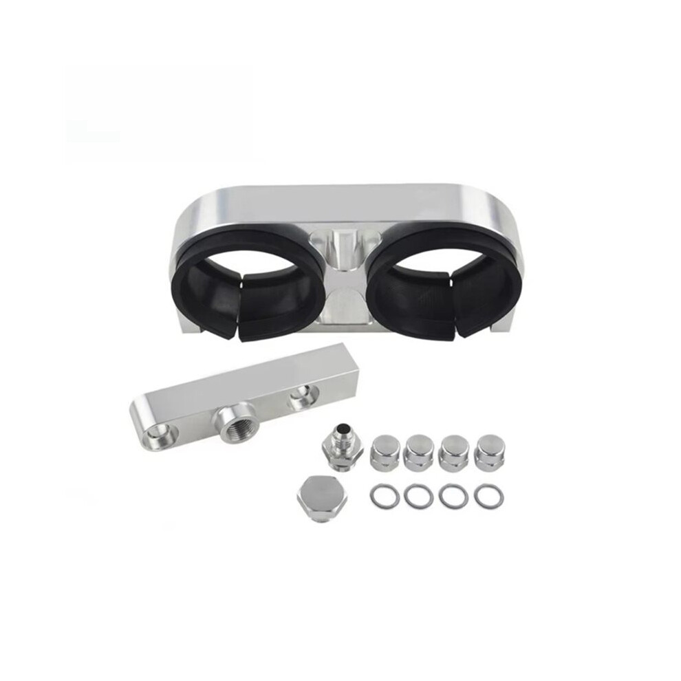 Twin Fuel Pump Bracket Billet Aluminium Assembly Outlet Manifold In Silvery For 044 Fuel Pump 6033710419781