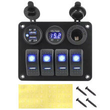 Panel Przełączników Kołyskowych LED 4-Kanałowy z Podwójnym Woltomierzem Cyfrowym 12 V/24 V i Wyłącznikiem Obwodu USB, Akcesoria Wewnętrzne